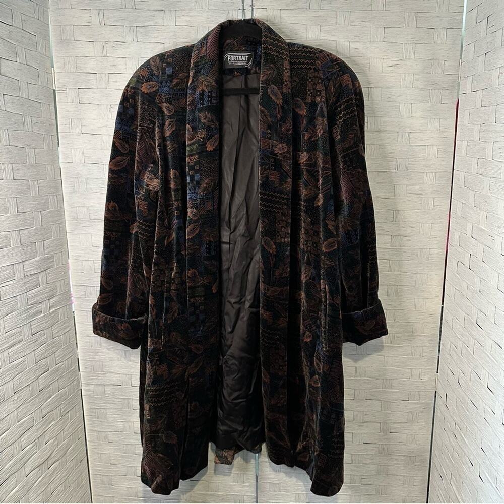Vintage J.L. deBALL Portrait Velvet Winter Long‎ Coat Mixed Print Size Small